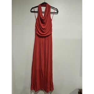 Limited Dress Womens Small Red Halter Cowl Neck Ruched Pleated Maxi Gown Formal
